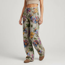 Flared Jeans für Damen mit hoher Taille im Casual-Stil in Blumen
