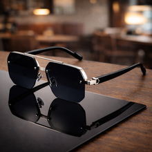 NoirEdge – Klassische Halbrahmen-Sonnenbrille in Silber Schwarz