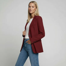Langer Blazer für Damen mit zwei Knöpfen und Klappentaschen in einfarbigem Design in Weinrot