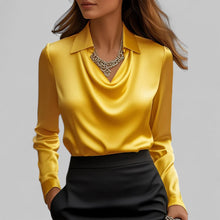Melina | Fließende Damen Satinbluse für elegante Anlässe in Gelb
