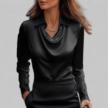Melina | Fließende Damen Satinbluse für elegante Anlässe in Schwarz
