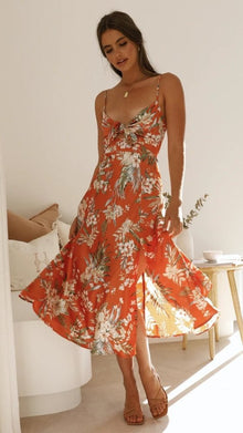 Flora™ - Romantisches Midikleid mit Blumendruck in Orange