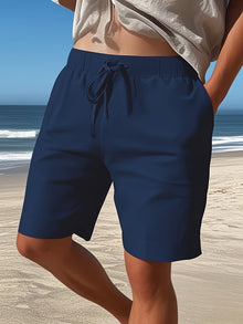 Herren Lässige Straight Fit Kurze Sommerhose mit Kordelzug in Marineblau