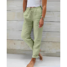 Friede | Damen Bequeme Sommer Leinen Hose in Salbeigrün