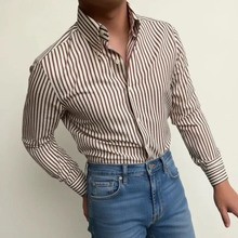 Friedhelm | Herren Hemd Langarm Streifen Elegant in Braun
