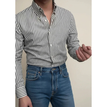 Friedhelm | Herren Hemd Langarm Streifen Elegant in Schwarz