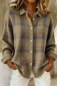 Hannah | Gemütlicher Karopullover Cardigan Strickjacke in Braun