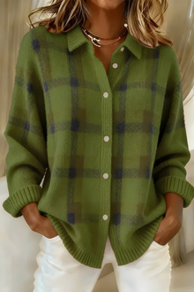 Hannah | Gemütlicher Karopullover Cardigan Strickjacke in Grün