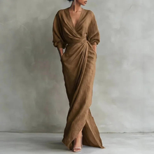 Grit | Damen Langarm Maxikleid Elegant in Braun