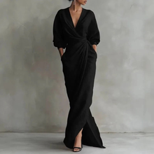 Grit | Damen Langarm Maxikleid Elegant in Schwarz