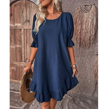Harper | Damen Sommerkleid mit Puffärmeln in Blau