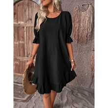 Harper | Damen Sommerkleid mit Puffärmeln in Schwarz
