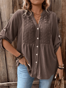 Heather™ - Bluse mit V-Ausschnitt und Knöpfen in Braun