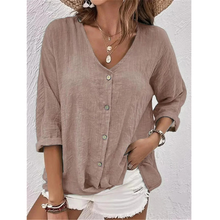 Hedwig | Damen Stilvolle Bluse V-Ausschnitt Elegant Modern in Hellbraun