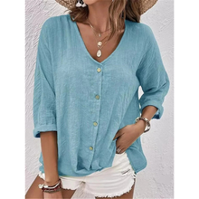 Hedwig | Damen Stilvolle Bluse V-Ausschnitt Elegant Modern in Hellblau
