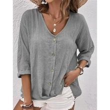 Hedwig | Damen Stilvolle Bluse V-Ausschnitt Elegant Modern in Hellgrau