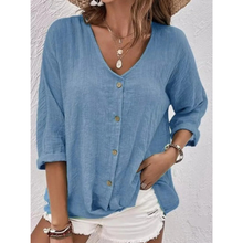 Hedwig | Damen Stilvolle Bluse V-Ausschnitt Elegant Modern in Stahlblau