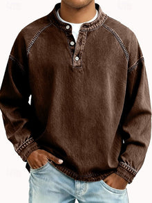 Oskar | Herren Henley-Pullover im Vintage-Look für Alltag in Braun