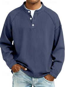 Oskar | Herren Henley-Pullover im Vintage-Look für Alltag in Dunkelblau