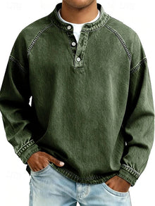 Oskar | Herren Henley-Pullover im Vintage-Look für Alltag in Dunkelgrün