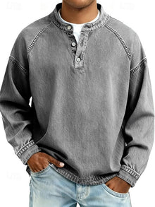 Oskar | Herren Henley-Pullover im Vintage-Look für Alltag in Grau
