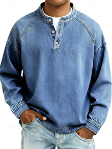 Oskar | Herren Henley-Pullover im Vintage-Look für Alltag in Hellblau