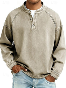 Oskar | Herren Henley-Pullover im Vintage-Look für Alltag in Khaki