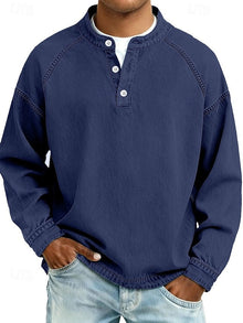 Oskar | Herren Henley-Pullover im Vintage-Look für Alltag in Königsblau