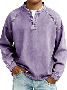 Oskar | Herren Henley-Pullover im Vintage-Look für Alltag in Lila