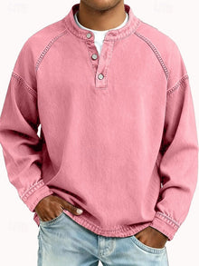 Oskar | Herren Henley-Pullover im Vintage-Look für Alltag in Rosa