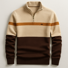 Theo | Herren Klassischer Baumwollpullover mit Viertelzip in Braun Creme