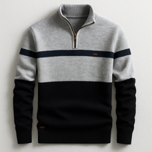 Theo | Herren Klassischer Baumwollpullover mit Viertelzip in Grau Marineblau