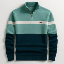 Theo | Herren Klassischer Baumwollpullover mit Viertelzip in Grün Marineblau