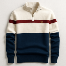 Theo | Herren Klassischer Baumwollpullover mit Viertelzip in Marineblau Weiß