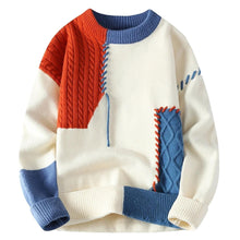 Ben | Herren Kunstvoller Patchwork Pullover für Herbst in Orange