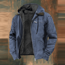 Lukas | Herren Lederjacke im Urban-Stil mit Kapuze in Blau