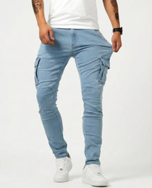 Paul | Herren Moderne Elastische Cargo-Hose Slim in Blau