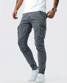 Paul | Herren Moderne Elastische Cargo-Hose Slim in Grau
