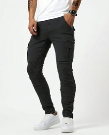 Paul | Herren Moderne Elastische Cargo-Hose Slim in Schwarz