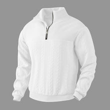 David | Herren Pullover Zopfstrick mit Viertelreißverschluss in Weiß