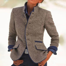 Damen Stehkragen Knopfleiste Blazer in Braun