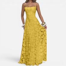 Damen Maxikleid mit Spaghettiträgern und ausgestelltem Rock in Gelb