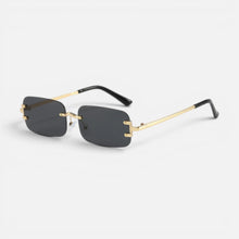 Randlos Sonnenbrille Rechteckige Form Metallgestell Getönte Gläser in Schwarz