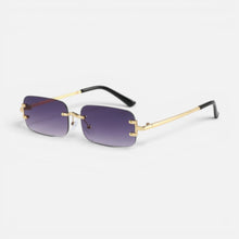 Randlos Sonnenbrille Rechteckige Form Metallgestell Getönte Gläser in Lila