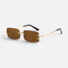 Randlos Sonnenbrille Rechteckige Form Metallgestell Getönte Gläser in Braun