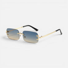 Randlos Sonnenbrille Rechteckige Form Metallgestell Getönte Gläser in Blau