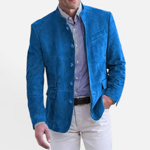Herren Stehkragenjacke aus glattem Webstoff in Blau