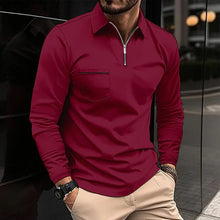 Herren Lässig Reißverschluss Langarm Poloshirt in Rot