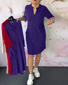 Sabela – Modisches Schlichtes Kleid Mit V-Ausschnitt in Violett