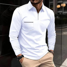 Herren Lässig Reißverschluss Langarm Poloshirt in Weiß